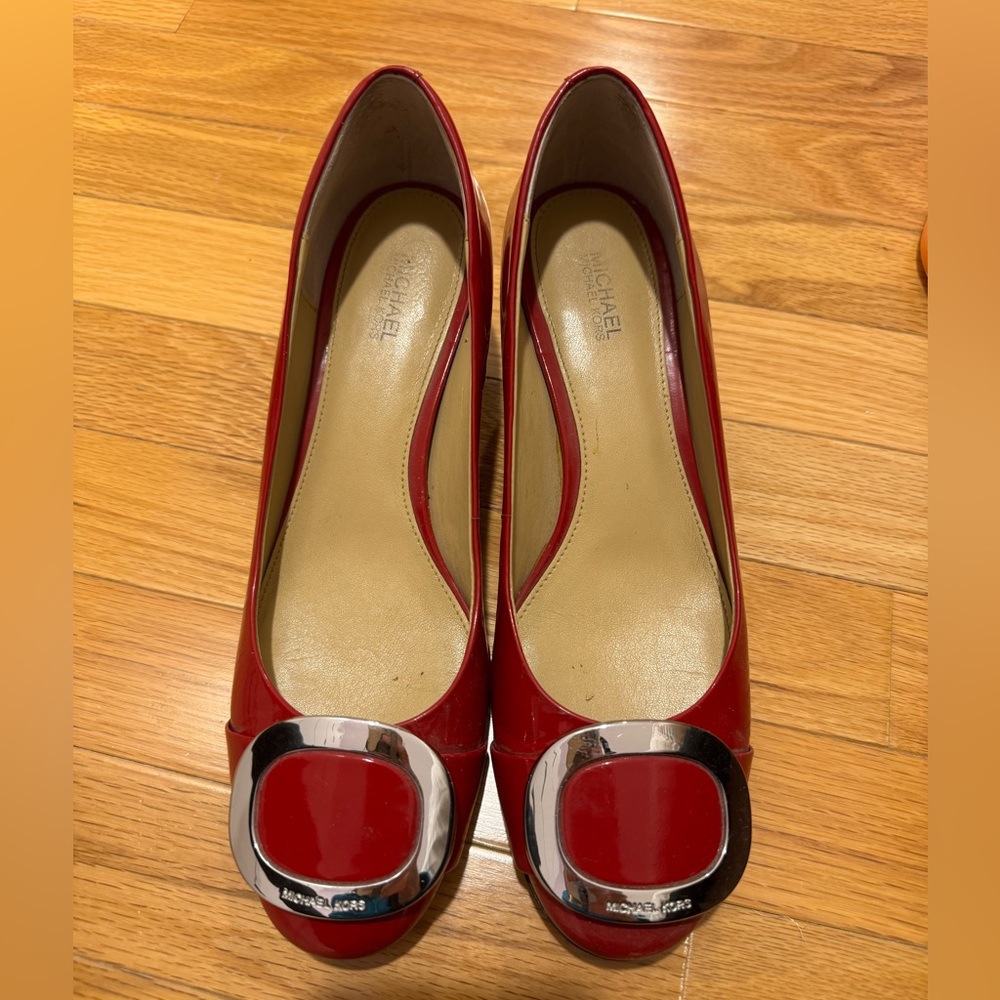 Michael Kors red heels with buckle